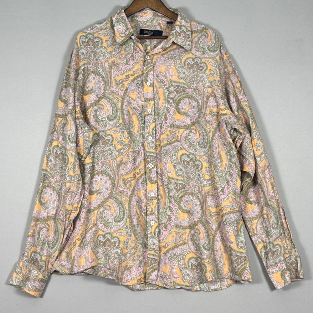 Nat Nast Luxury Originals Mens XLT Paisley Linen Long Sleeve Button Down Shirt